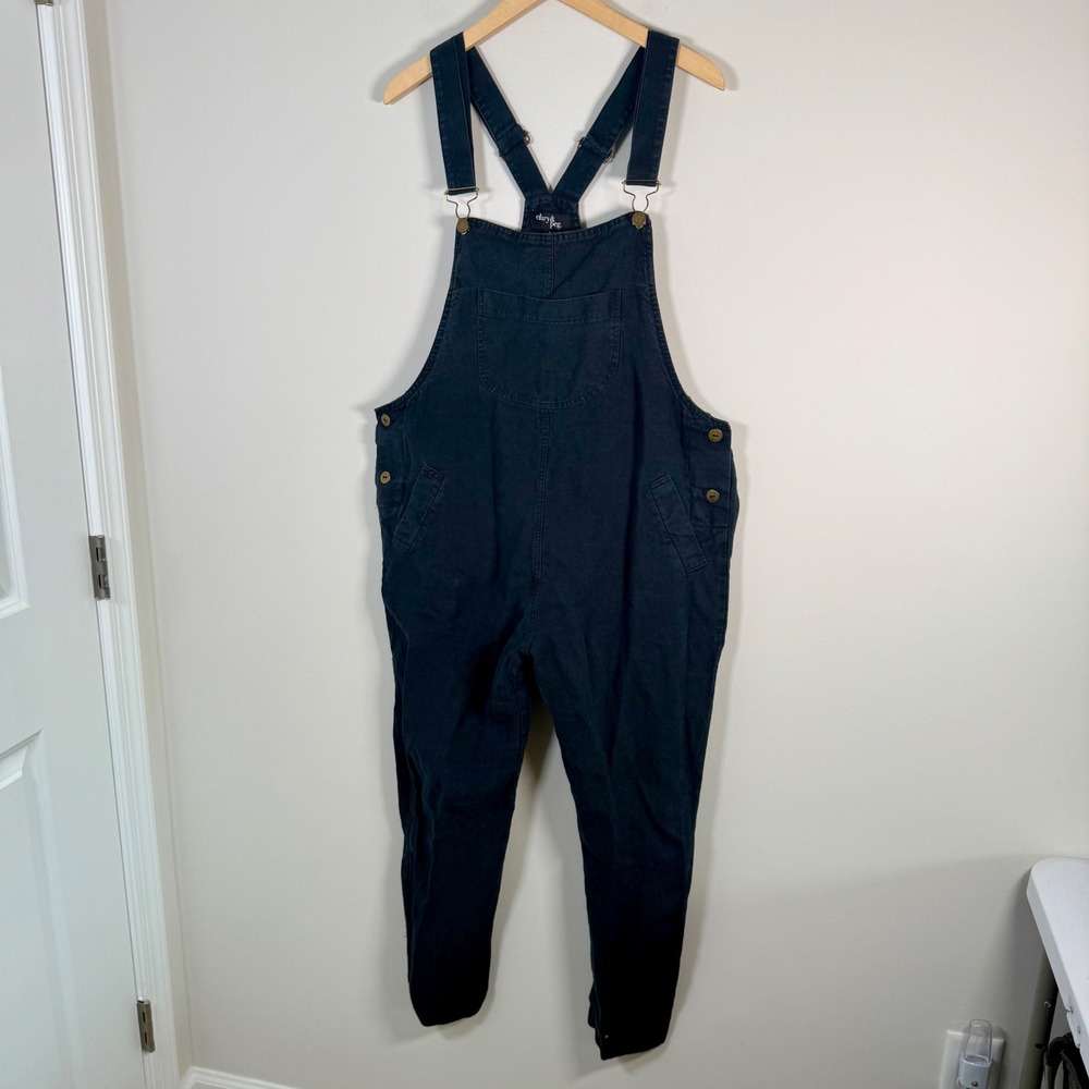 Clary & Peg 100% Linen Overalls Size Small Navy Blue One Piece Jumpsuit